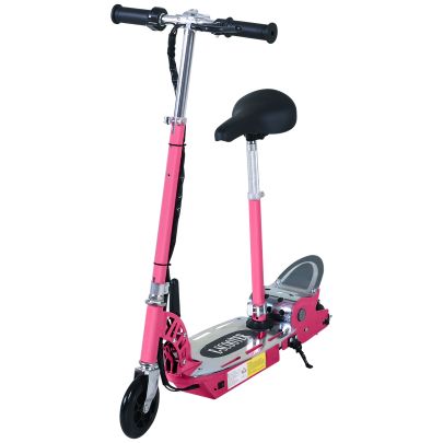 HOMCOM 12V Battery 120W Teens Foldable Electric Scooter Adjustable Ride Over 7 years old -Pink
