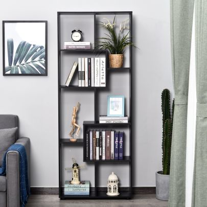  8-Shelf Particle Board Bookcase Corner Bookshelf w/ Melamine Surface Foot Pads Black