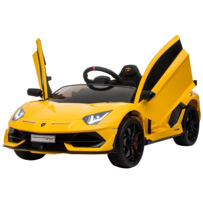 HOMCOM Lamborghini Aventador Licensed 12V Kids Electric Ride On Car Racing Car Toy with Parental Remote Control Battery powered 2 Motors Music Lights for 3 8 Years Old Yellow