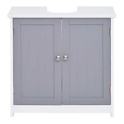  60x60cm Under-Sink Storage Cabinet with Adjustable Shelf Bathroom Cabinet Space Saver Organizer Floor Cabinet White and Grey