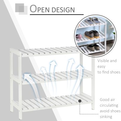 MDF 3-Tier Slatted Shoe Rack White