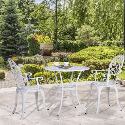  3PCs Garden Table Set Bistro Set Round Table and 2 Chairs for Outdoor Indoor Patio Balcony Aluminium