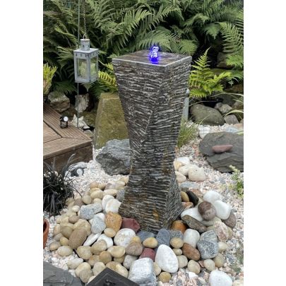 Eastern Black Limestone Twisted Fountain Chiselled All Sides (80x25x25) Water Feature