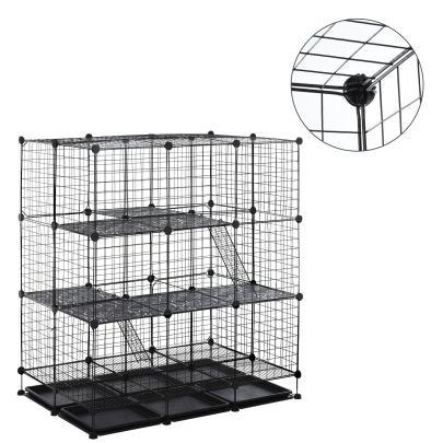 Steel 3-Tier Small Animal Playpen Cage Black