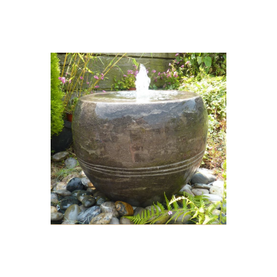 Eastern Black Limestone Vase (35x40x40) Solar Water Feature