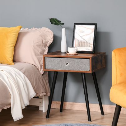  Retro Side Table End Table Nightstand with Removable Fabric Drawer Living Room