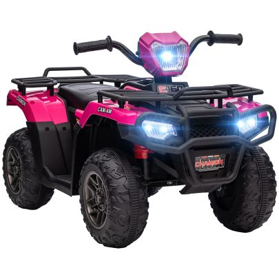 HOMCOM 12V Kids Quad Bike with Forward, Reverse Functions, Ride On ATV w Music, LED, Headlights, for Ages 3 5 Years Pink