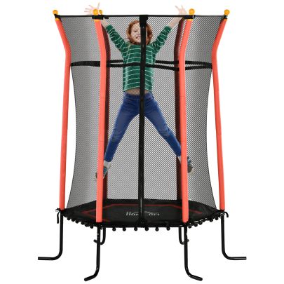 HOMCOM Kids Trampoline Mini Bouncer with Enclosure Safety Net For Ages 3 10 Years Red