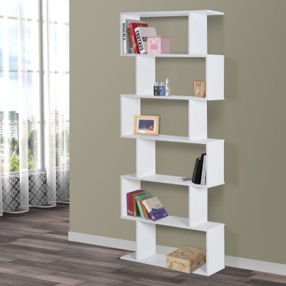 Particle Board 6-Tier Asymmetrical Shelving Unit White
