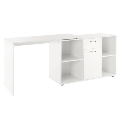 Dual-Use Adjustable L-Shaped Computer Desk Laptop Workstation Corner PC Table Home Office Functional Spacious Modern Stylish-White