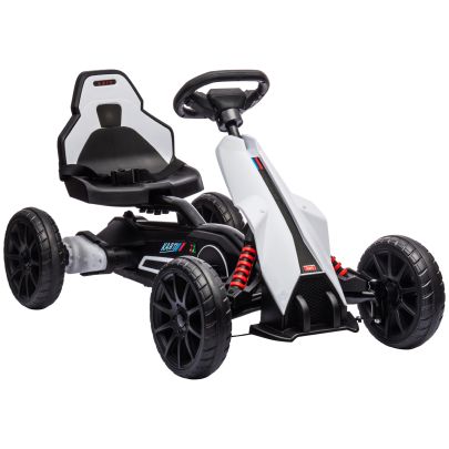 HOMCOM 12V Electric Go Kart for Kids, Ride On Racing Go Kart with Forward Reversing, Rechargeable Battery, 2 Speeds, for Boys Girls Aged 3 8 Years Old White