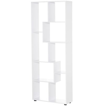  8-Shelf Particle Board Bookcase Corner Bookshelf w/ Melamine Surface Foot Pads White