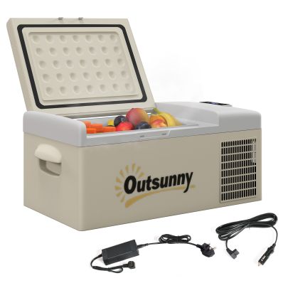 Outsunny 16L Portable Car Fridge, 20? to 10? Adjustable Temperature Khaki Grey