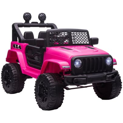 HOMCOM Kids Electric Ride On Car 12V Off Road Toy with Parental Remote Control 2 Motors Horn Lights Suspension Wheels for 3 6 Years Old Pink