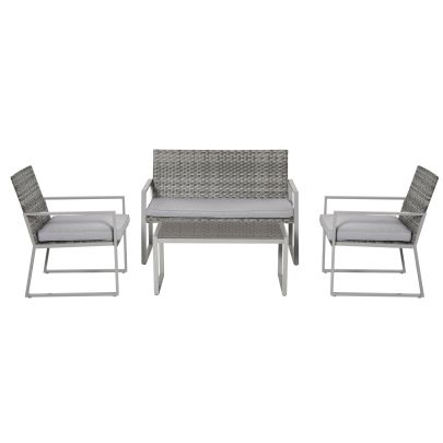 4-Piece Outdoor Garden Rattan Seating Furniture Set Grey