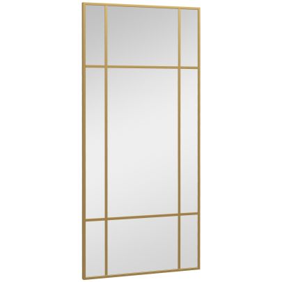 HOMCOM Decorative Grid Wall Mirror, with Back Hooks Gold Tone