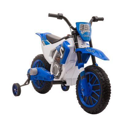 HOMCOM 12V Kids Electric Motorcycle Ride On, with Training Wheels, for Ages 3 6 Years Blue