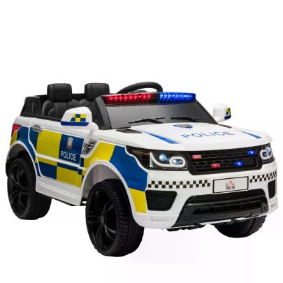 HOMCOM 12V Kids Electric Ride On Police Car 2 Motors with Parental Remote Control Siren Flashing Lights USB Portable for 3 6 Years White