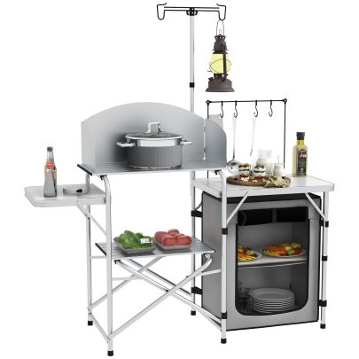 Outsunny Multi Feature Folding Camping Kitchen, with Wind Shield