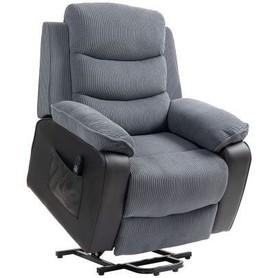 HOMCOM Power Lift Recliner Chair for Elderly, Patchwork Design Oversized Electric Riser and Recliner Armchair for Living Room with Remote Control and 2 Side Pockets, Dark Grey