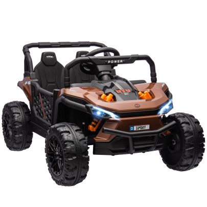 AIYAPLAY 12V Battery Powered Ride on Truck w Remote, Four Suspension Wheels, Horn, Lights, Music, USB, for Ages 3 5 Years, Brown