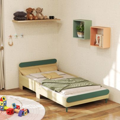 AIYAPLAY Toddler Bed with Safety Rail, for Ages 3 10 Years, 195 x 103 x 60.5cm, Green