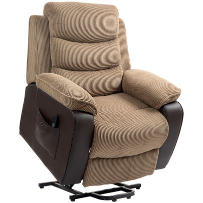 HOMCOM Power Lift Recliner Chair for Elderly, Patchwork Design Oversized Electric Riser and Recliner Armchair for Living Room with Remote Control and 2 Side Pockets, Brown