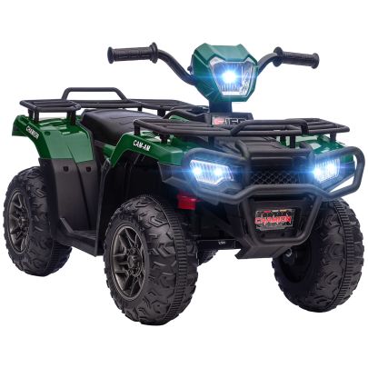 HOMCOM 12V Kids Quad Bike with Forward, Reverse Functions, Ride On ATV w Music, LED, Headlights, for Ages 3 5 Years Green