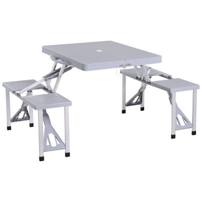Aluminium PP 4 Seater Portable Picnic Table and Bench Set Silver