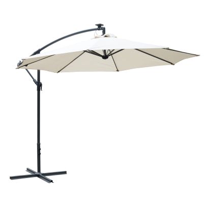 Umbrella Parasol W & Solar Powered LED strips 2.95x2.45H m Cream