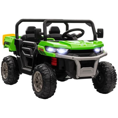 HOMCOM 12V 2 Seater Kids Electric Ride On Car with Electric Bucket, Remote Control Green