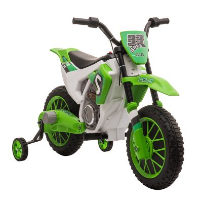 HOMCOM 12V Kids Electric Motorcycle Ride On, with Training Wheels, for Ages 3 6 Years Green