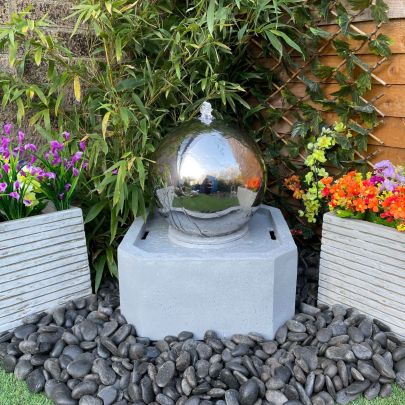 Sphere & Square Resin Base Modern Metal Water Feature