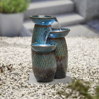Kelkay Glazed Trio Ceramic Fountain Contemporary Water Feature