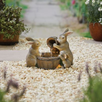 Kelkay Playful Bunnies with lights Water Feature Solar Powered