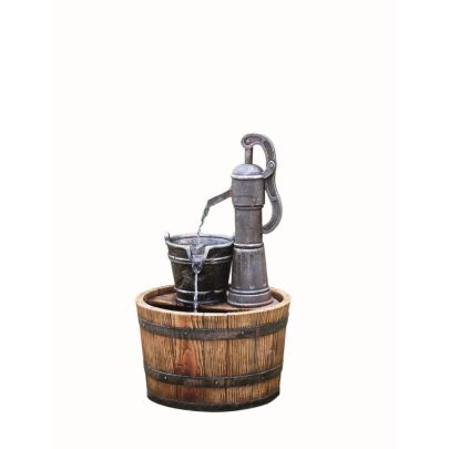 Pump on Wooden Barrel Water Feature
