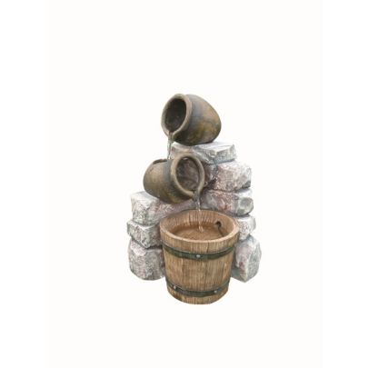 Solar Medium 2 Pots & Wooden Barrel Water Feature