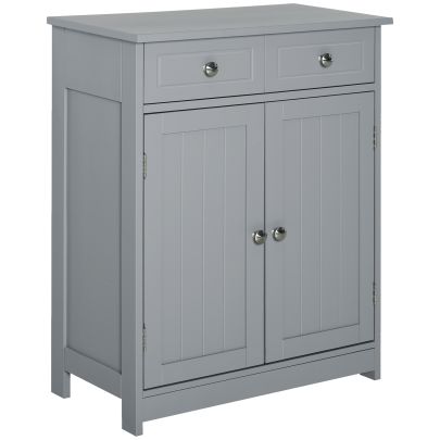 kleankin 75x60cm Freestanding Bathroom Storage Cabinet Unit w 2 Drawers Cupboard Adjustable Shelf Metal Handles Traditional Style Grey