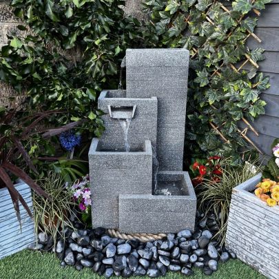 Solar Powered Grey Contemporary 4 Pillars Water Feature