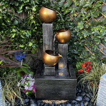 Three Copper Bowls Modern Water Feature Solar Powered