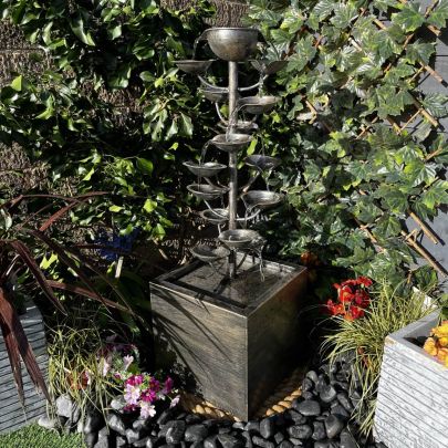 Solar Powered Zinc Pouring Cups Modern Water Feature