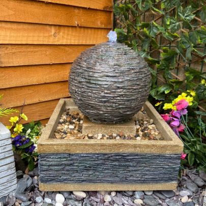 Compact Earth Stone Contemporary Solar Powered Water Feature