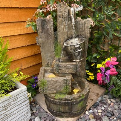 Ancient Bucket & Tap Woodland Solar Powered Water Feature