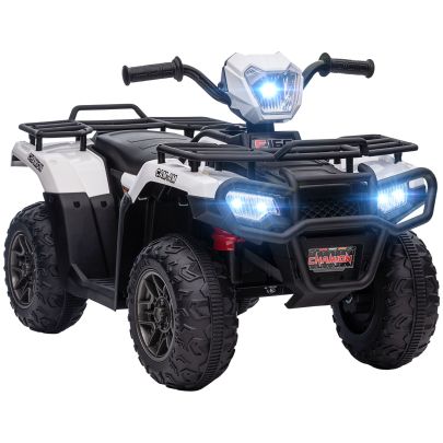 HOMCOM 12V Kids Quad Bike with Forward, Reverse Functions, Ride On ATV w Music, LED, Headlights, for Ages 3 5 Years White
