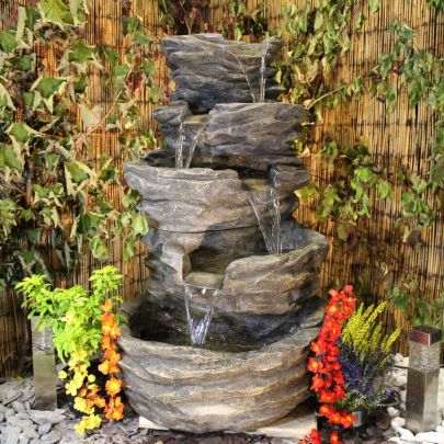 5 Tier Stone Effect Rock Fall Water Feature Solar Powered