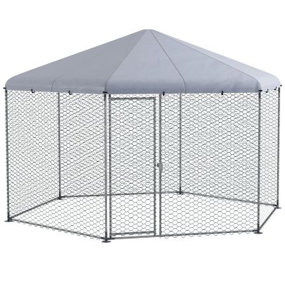 PawHut Chicken Coop for 10 15 Chickens, Hens, Rabbits, Ducks, Outdoor Garden Chicken Run, 4 x 3.5 x 2.6m