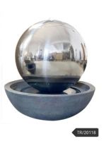 Large Stainless Sphere Resin Base Modern Metal Solar Water Feature