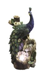 Peacock on Tree Trunk Animal Fountain Solar Water Feature
