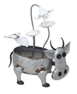 Metal Cow with Flowers Modern Metal Solar Water Feature