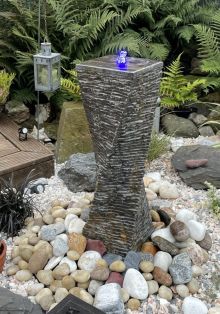 Eastern Black Limestone Twisted Fountain Chiselled All Sides (80x25x25) Solar Water Feature